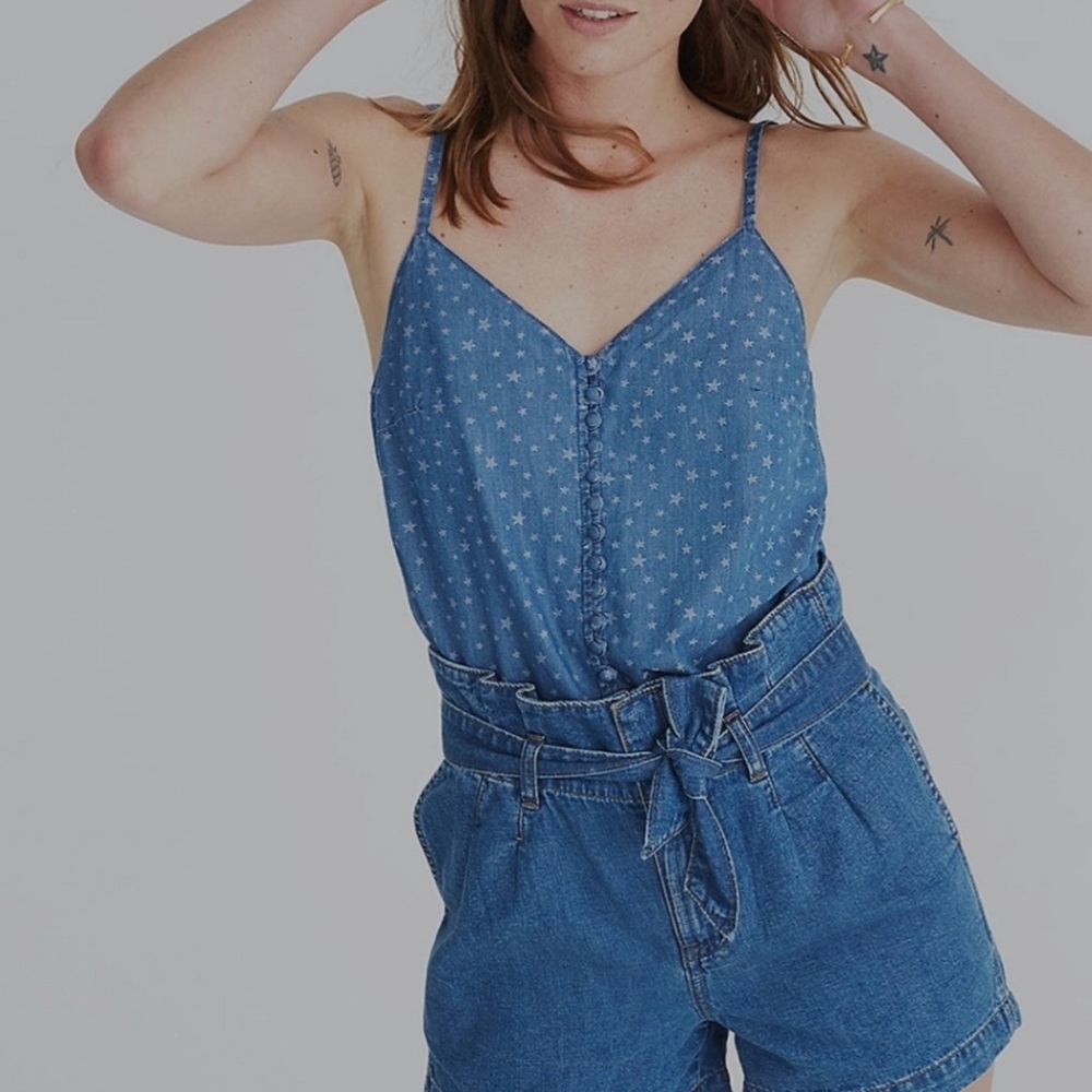 Madewell denim button-down Cami Star Jacquard print